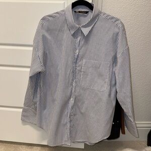 Zara woman button down blue and white striped Shirt